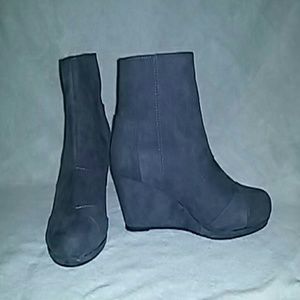 Gray suede wedge ankle boots